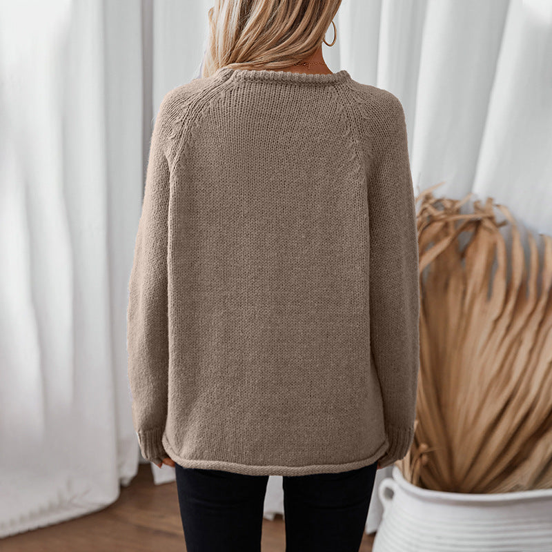 Solid Rolled Trim Sweater