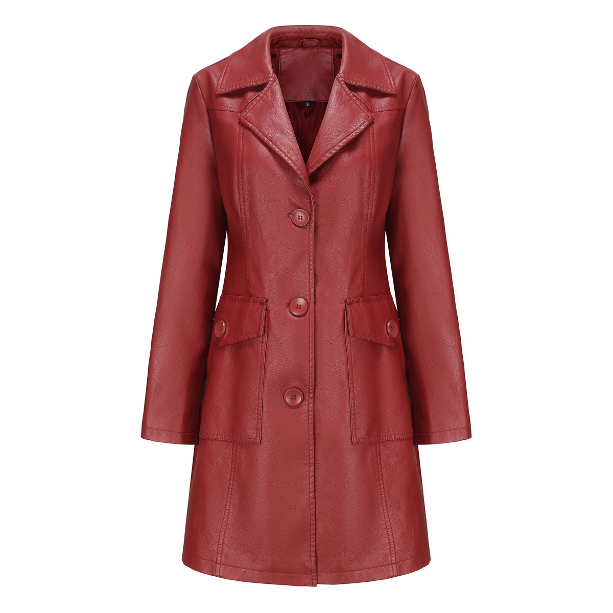 Long Lapel Leather Trench Coat