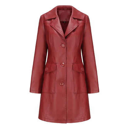 Long Lapel Leather Trench Coat