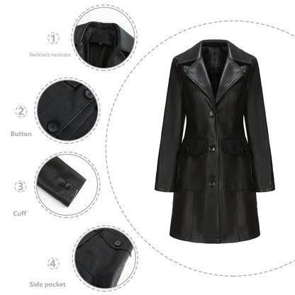 Long Lapel Leather Trench Coat