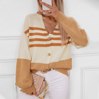 Colorblocked Striped Button Cardigan