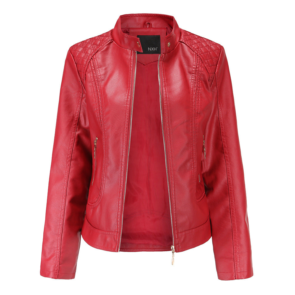 Standing Collar PU Leather Jacket