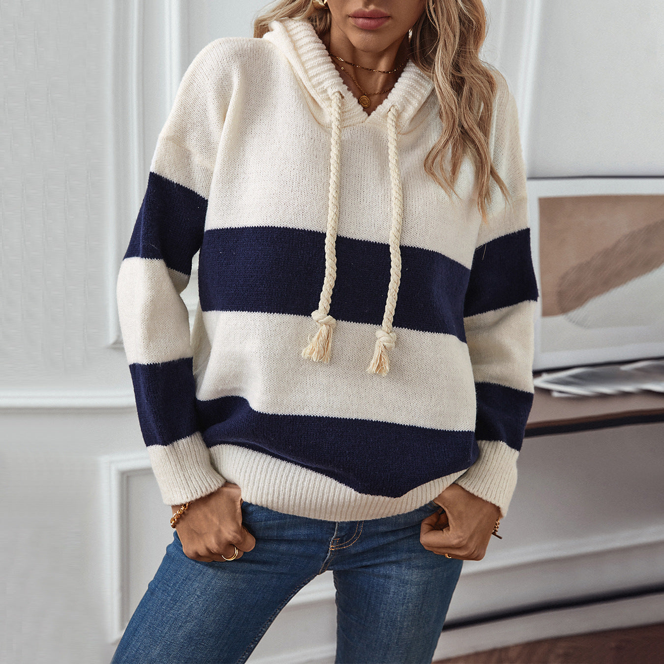 Hooded Color Clash Sweater