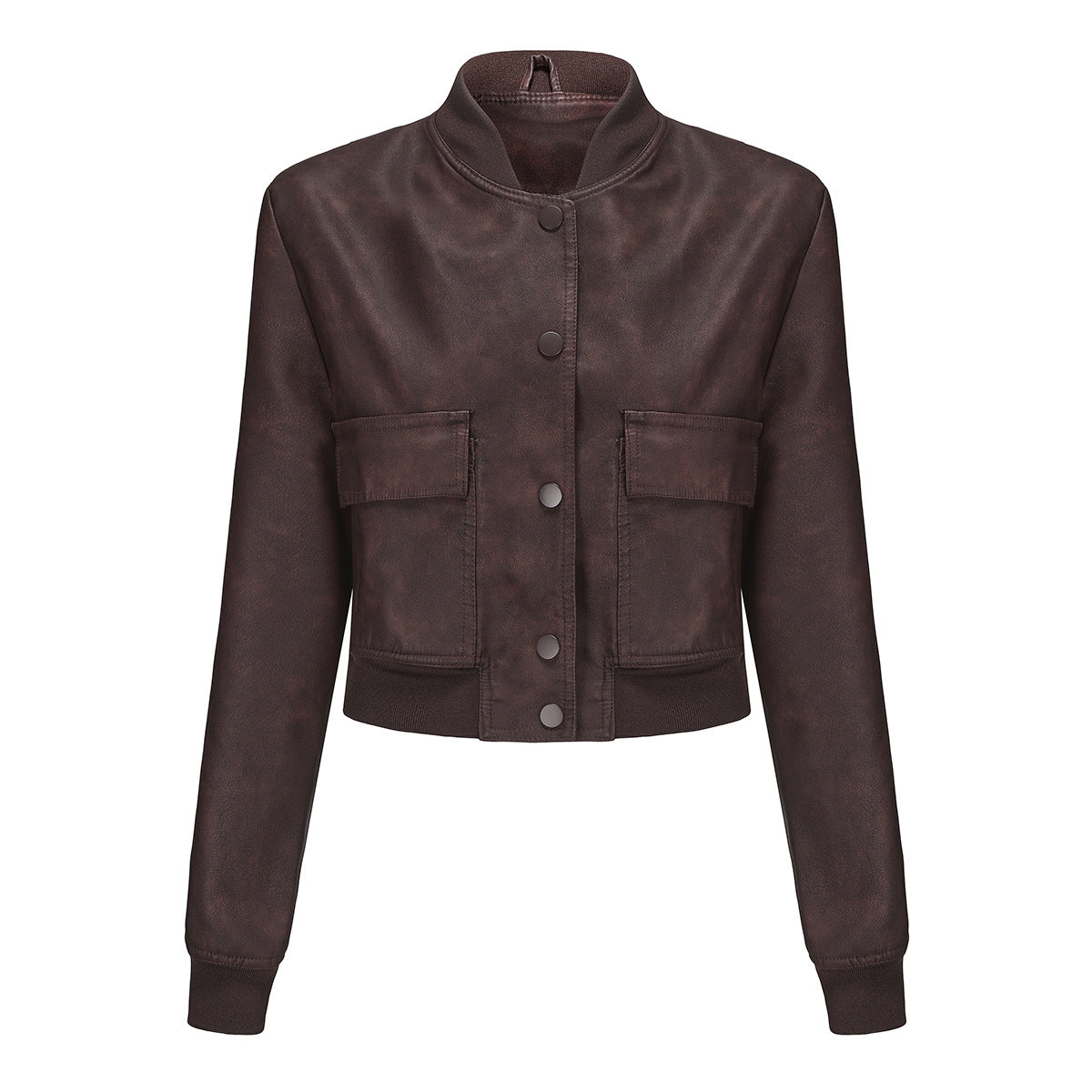 Loose Ribbed Short Leather Jacket