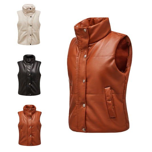 Sleeveless Leather Zipper Jacket