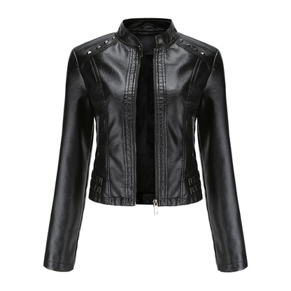 Studded Standing Collar Leather Jacket