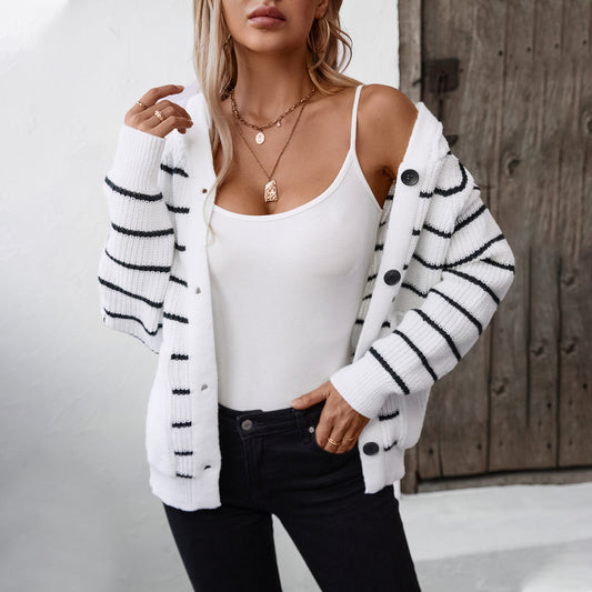 Hooded Striped Cardigan Sweater