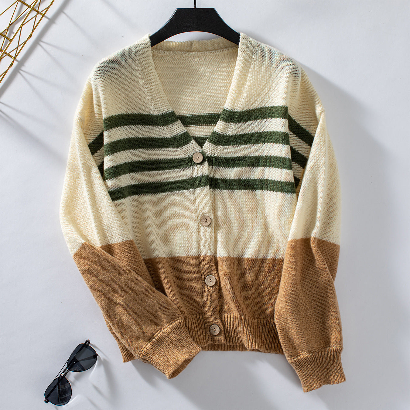 Colorblocked Striped Button Cardigan