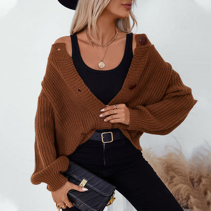 Solid Single-Breasted Knit Cardigan Coat