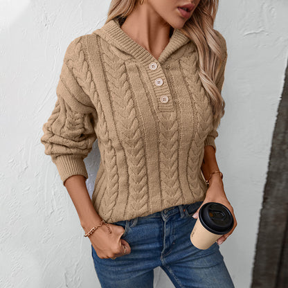 Hooded Button Twist Sweater