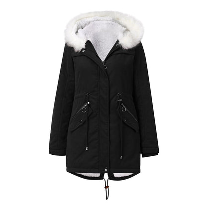 Mid-Length Hooded Fur Collar Parker Coat