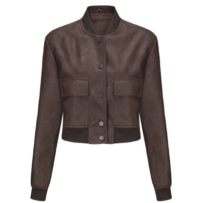 Loose Ribbed Short Leather Jacket