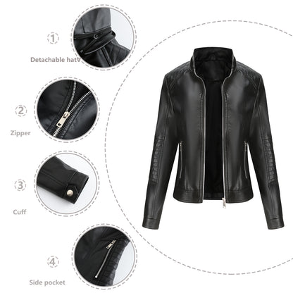 Detachable Hat Windproof Leather Jacket