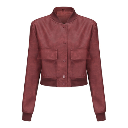 Loose Ribbed Short Leather Jacket