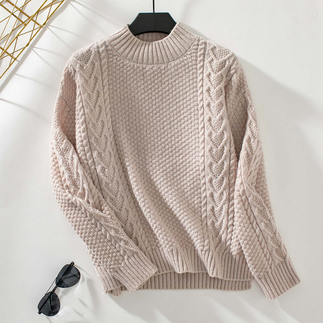 Loose High Neck Split Sweater