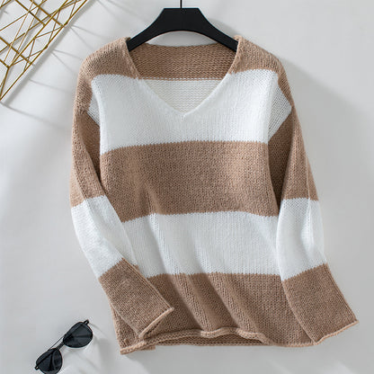 Clashing Stripe V-Neck Sweater