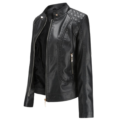 Standing Collar PU Leather Jacket