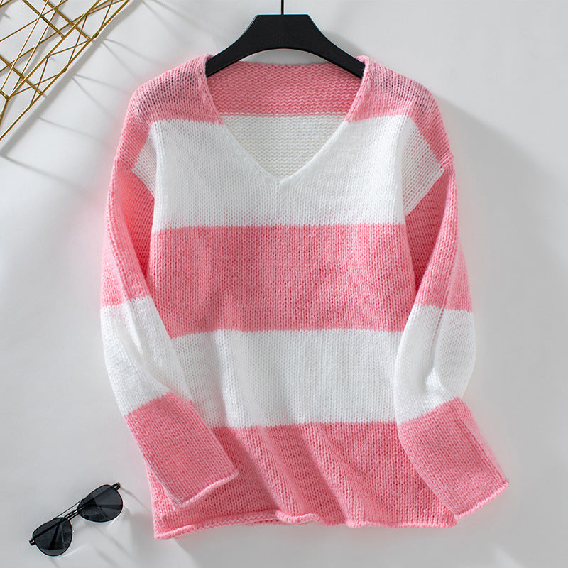 Clashing Stripe V-Neck Sweater