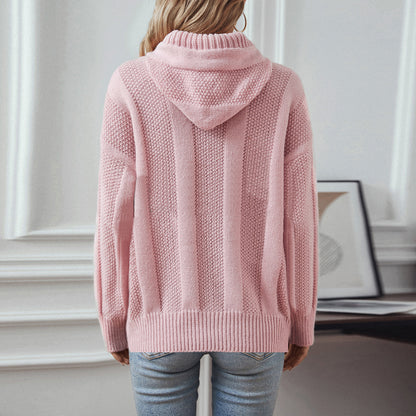 Loose Hooded Drawstring Sweater