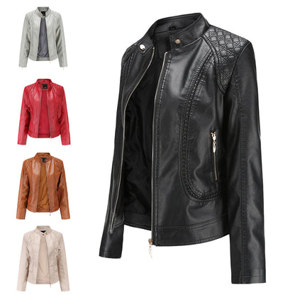 Standing Collar PU Leather Jacket