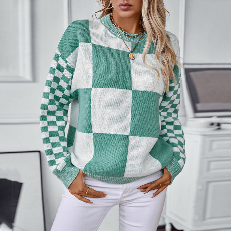 Colorblocked Checkered Sweater