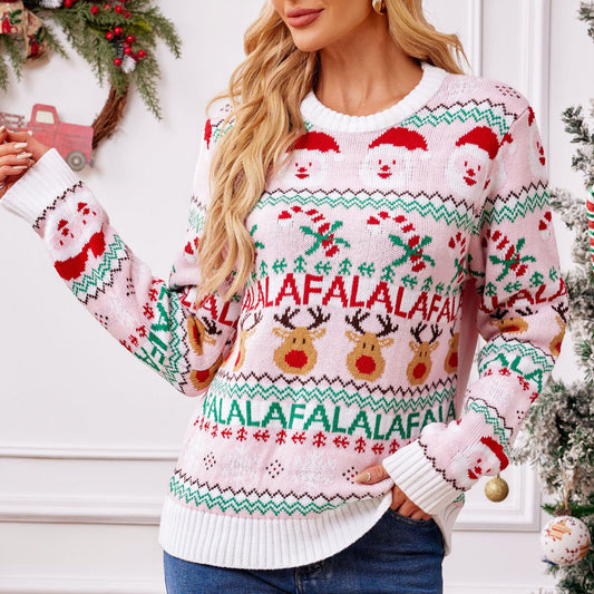 Pink Jacquard Christmas Sweater