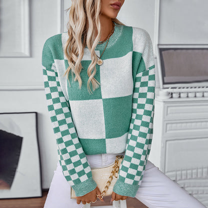 Colorblocked Checkered Sweater