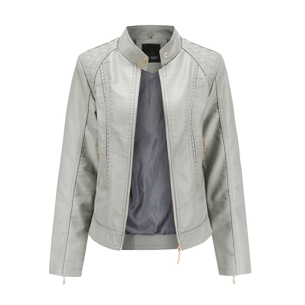 Standing Collar PU Leather Jacket