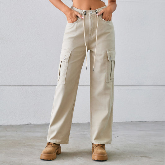 Adjustable Drawstring Denim Pants