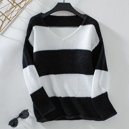 Clashing Stripe V-Neck Sweater