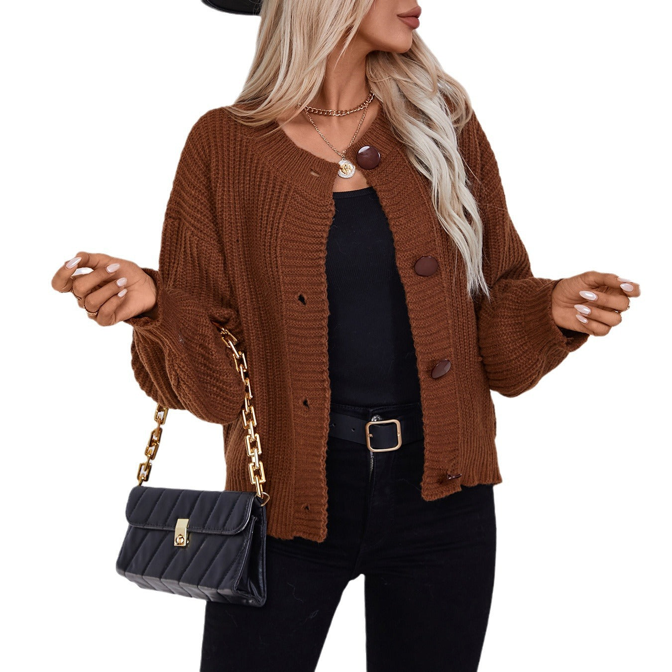 Solid Single-Breasted Knit Cardigan Coat