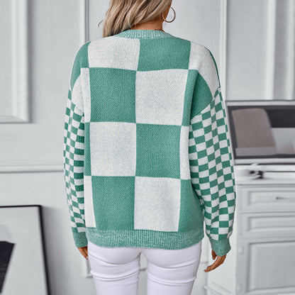 Colorblocked Checkered Sweater