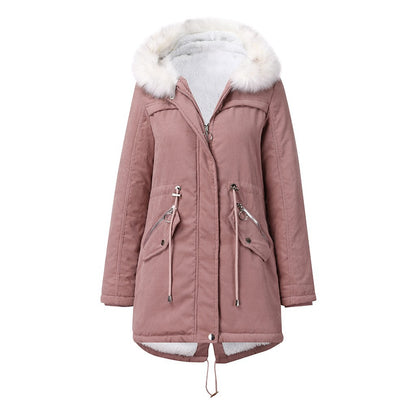 Mid-Length Hooded Fur Collar Parker Coat