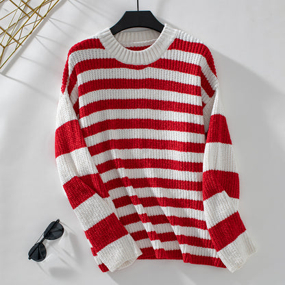 Colorblock Chenille Pullover Sweater