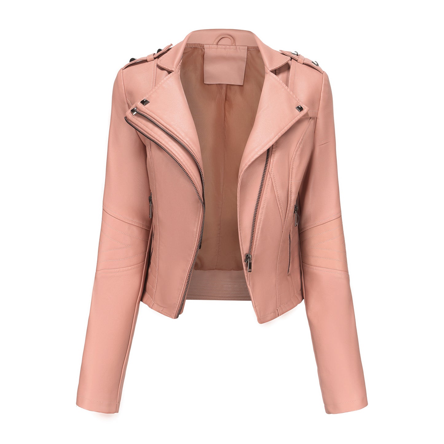 Slim Rivet Zipper Leather Jacket