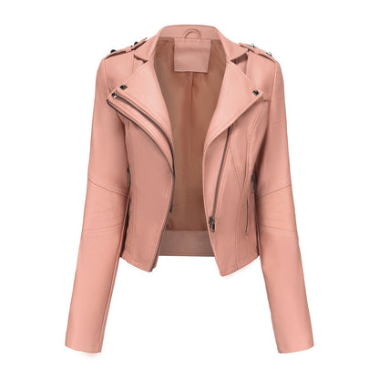 Slim Rivet Zipper Leather Jacket