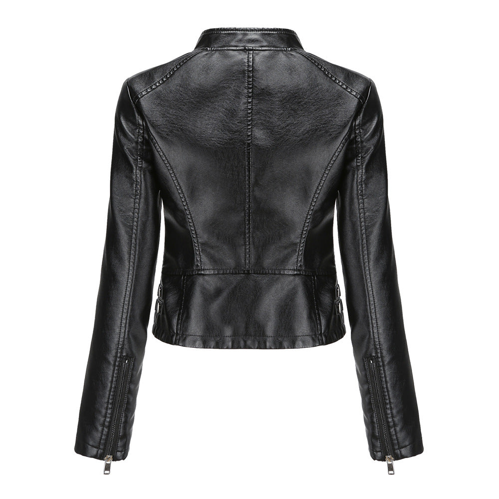 Studded Standing Collar Leather Jacket