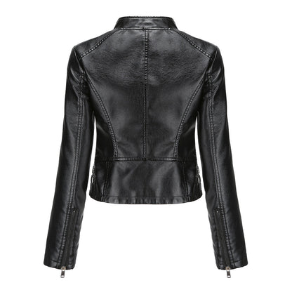 Studded Standing Collar Leather Jacket