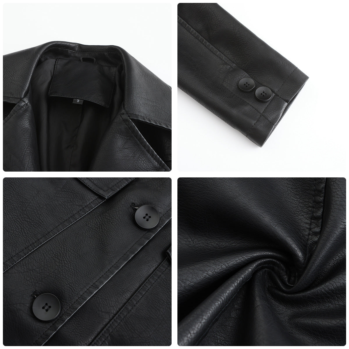 Long Lapel Leather Trench Coat