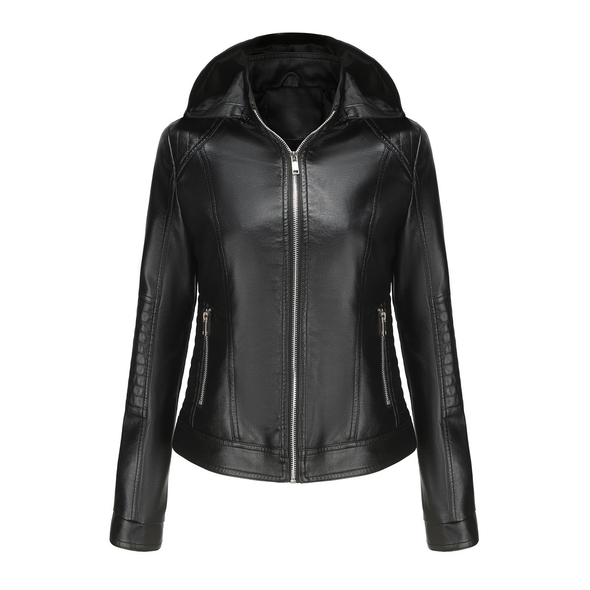 Detachable Hat Windproof Leather Jacket