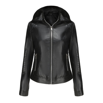 Detachable Hat Windproof Leather Jacket