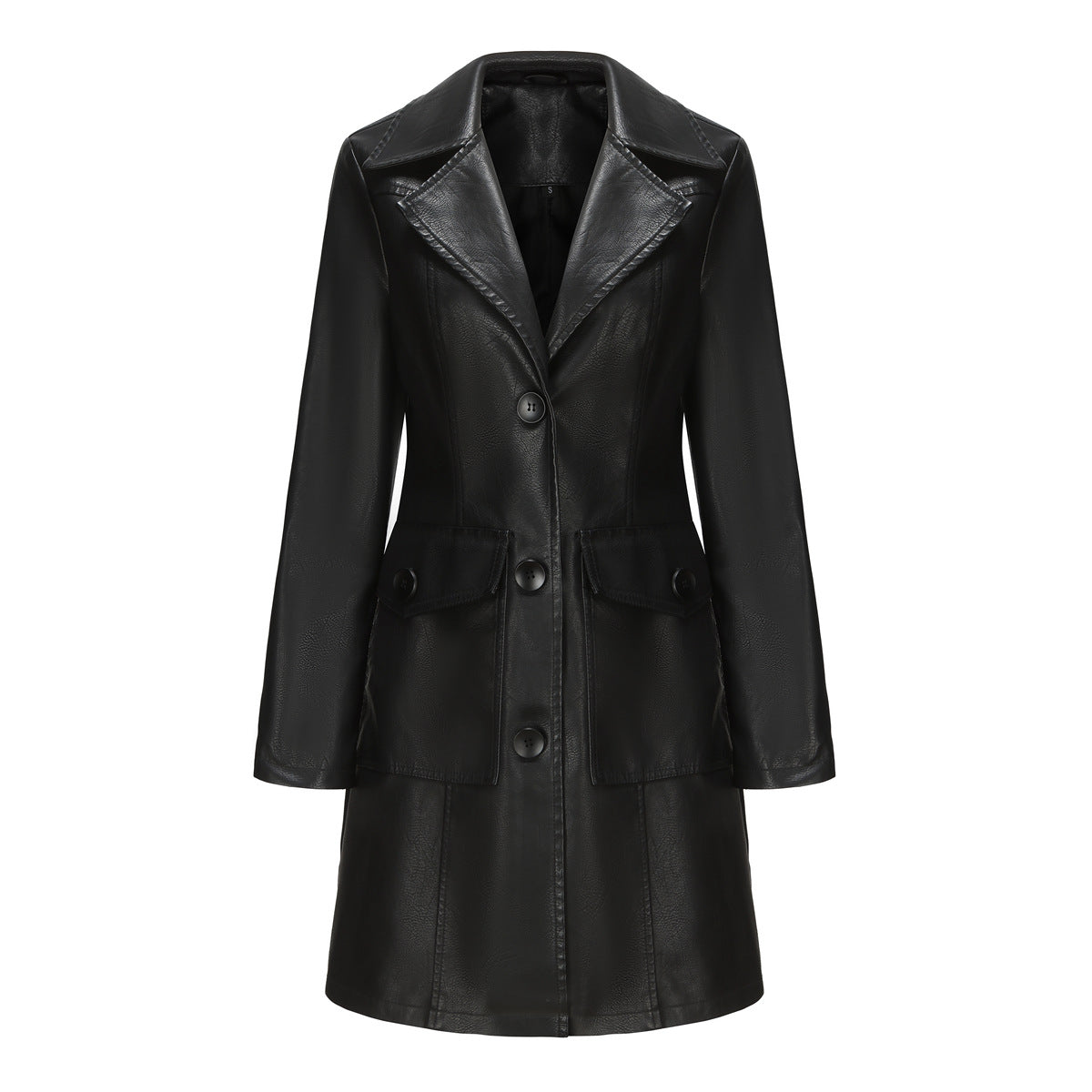 Long Lapel Leather Trench Coat