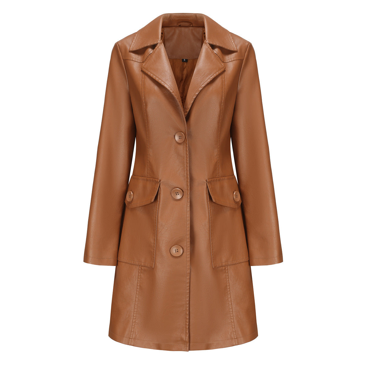 Long Lapel Leather Trench Coat