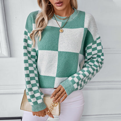 Colorblocked Checkered Sweater