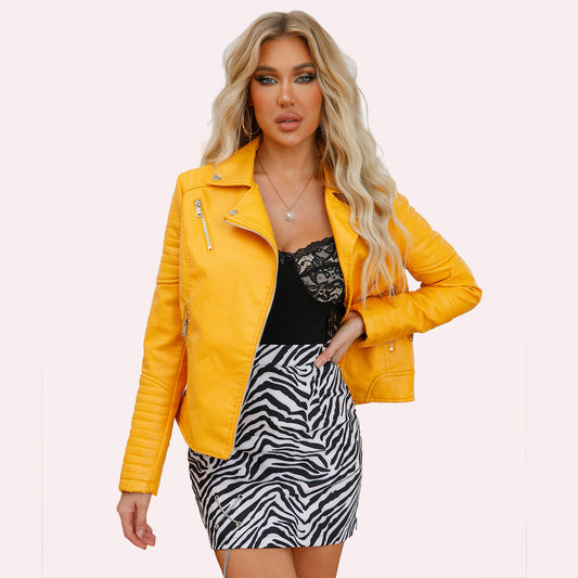 Slim Lapel Slant Zipper Biker Jacket