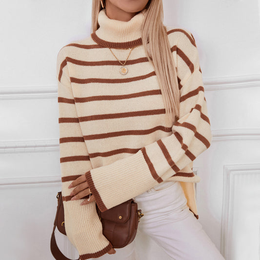 Lapel Striped Sweater