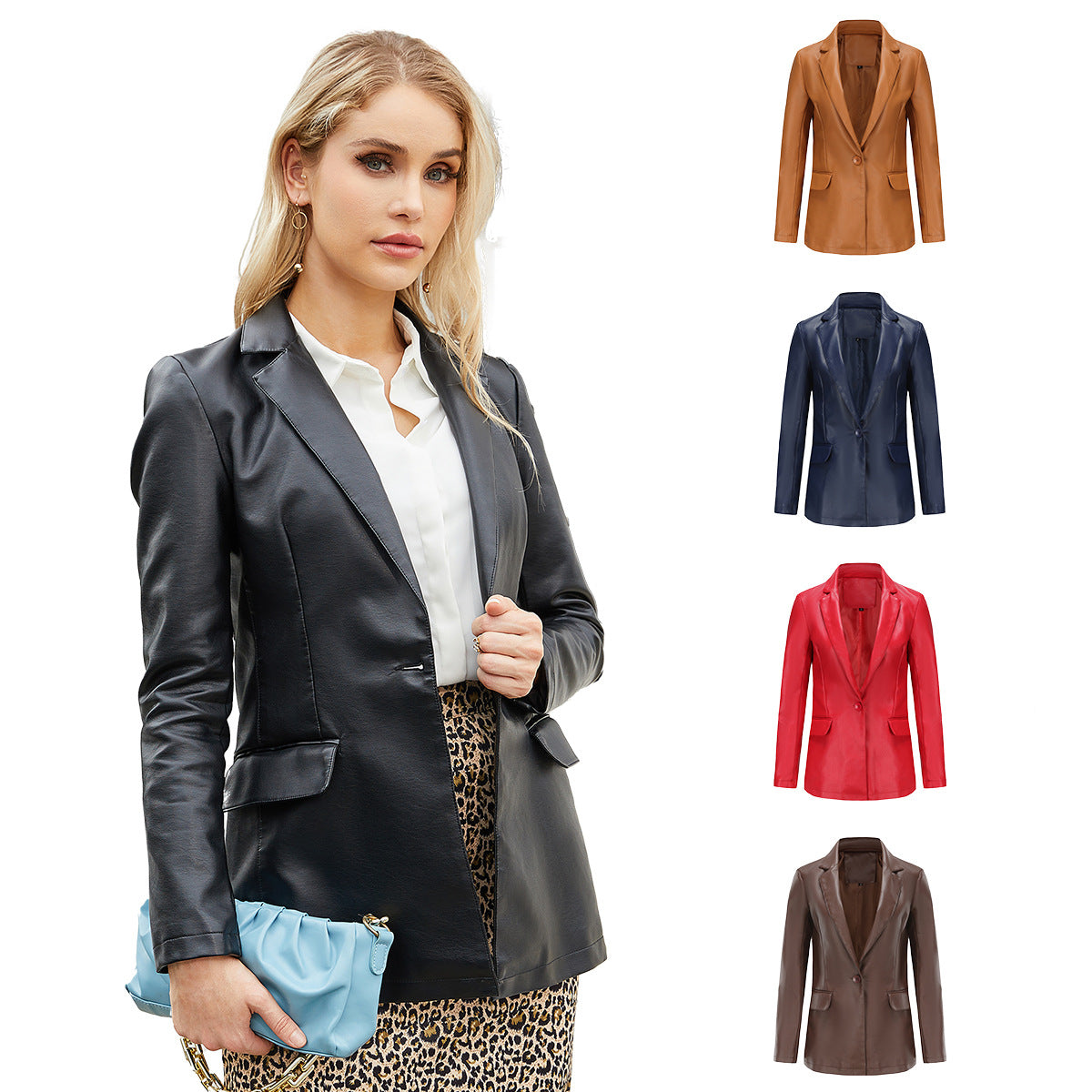 Single Button Western Leather Jacket