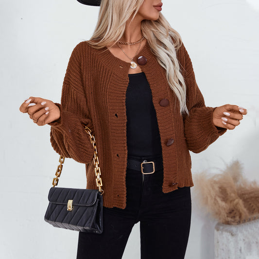 Solid Single-Breasted Knit Cardigan Coat