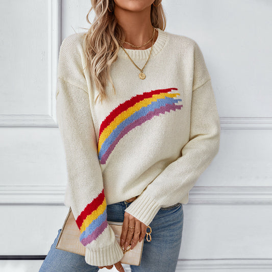 Rainbow Striped Jacquard Sweater