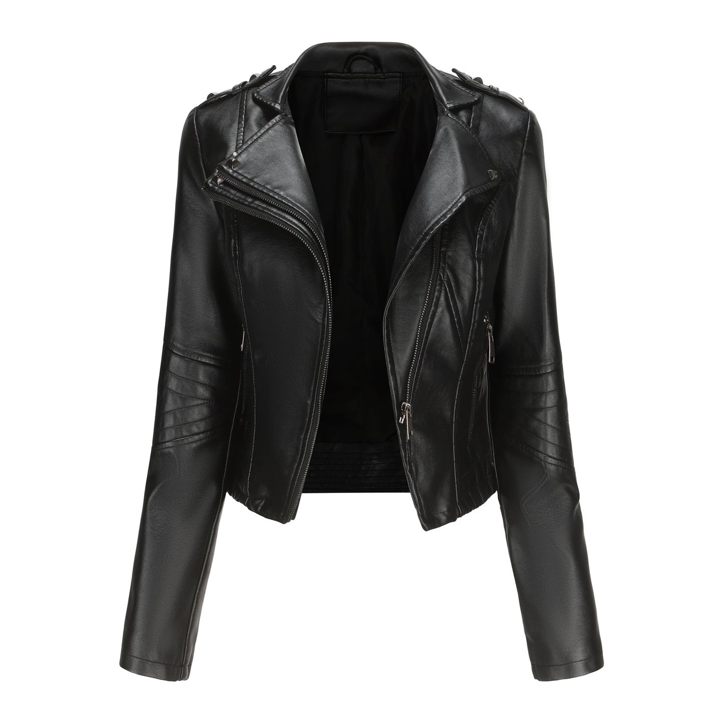 Slim Rivet Zipper Leather Jacket